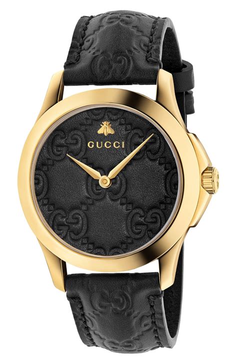 gucci black leather watch|gucci watch with leather band.